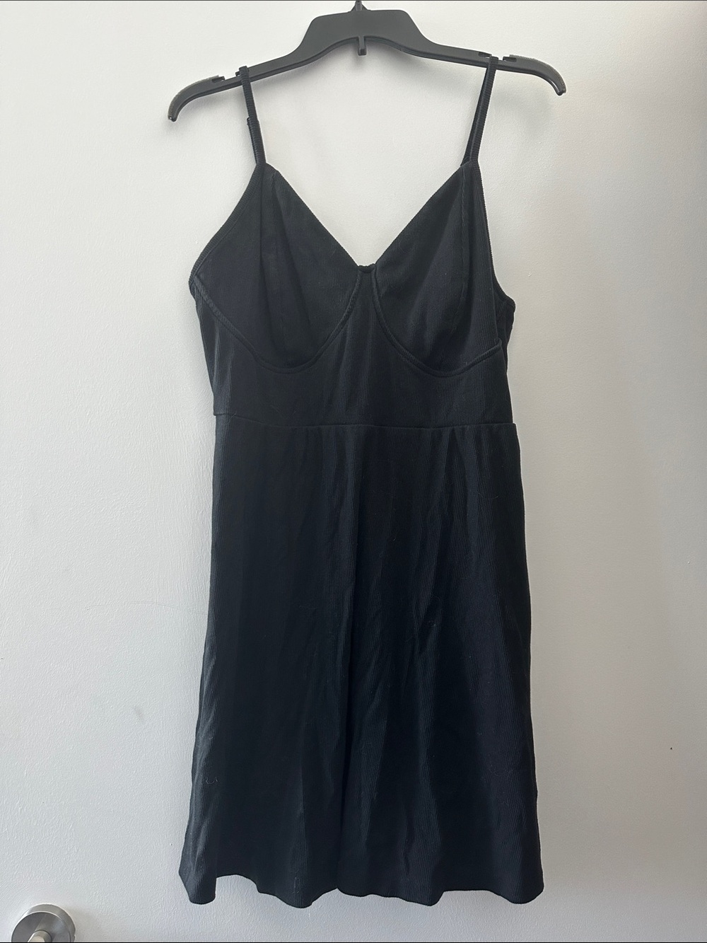 Black V-Neck knit dress with Adjustable Spaghetti Straps